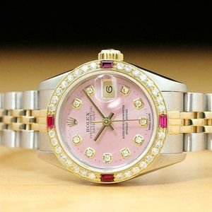 Sale! Rolex Ruby Diamond Gold Date Ladies Watch